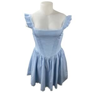 NEW Glnege Blue Ruffle Sleeveless Corset Bustier Pleat Fit & Flare Mini Dress XL